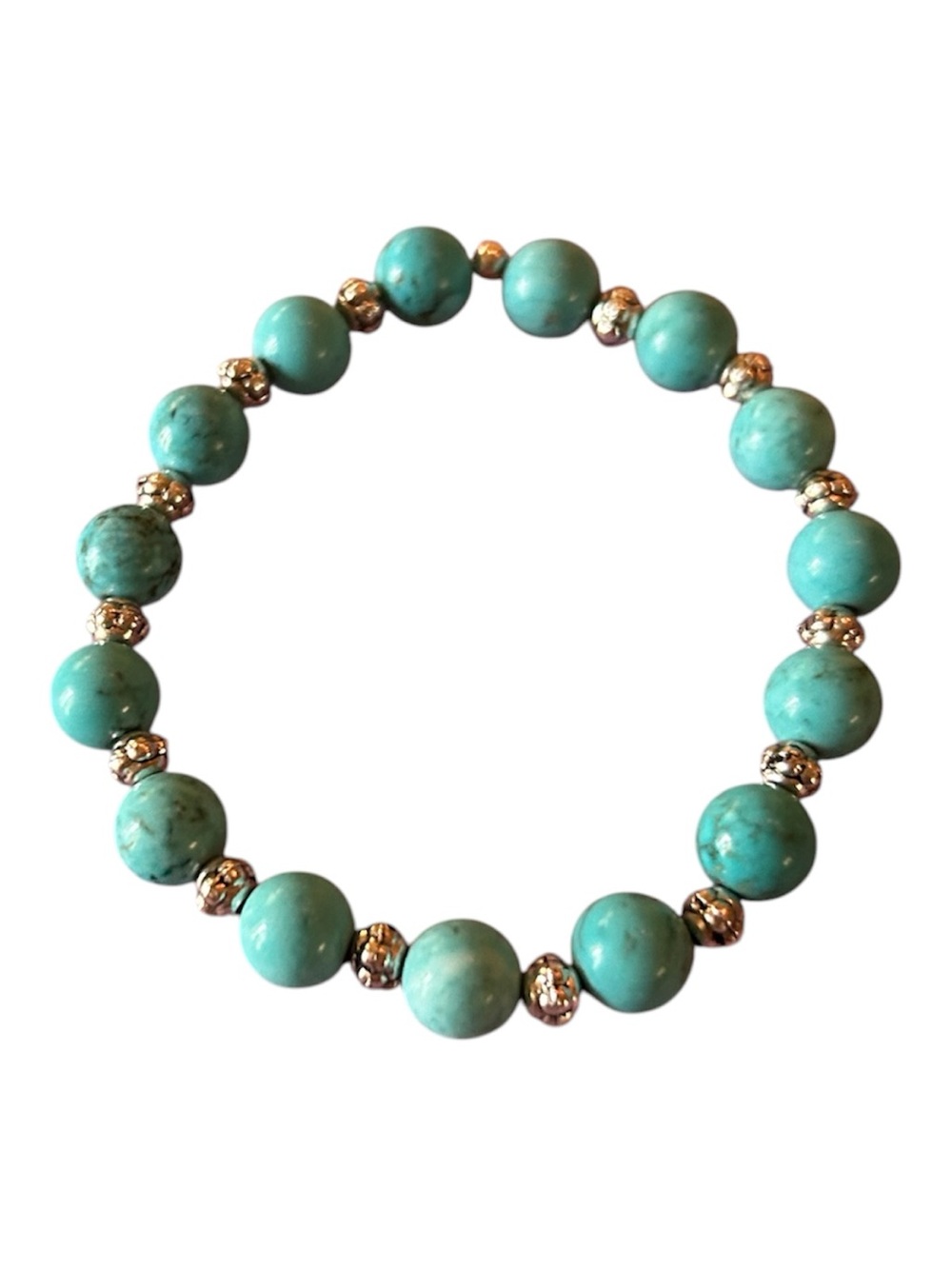 Artisan Natural Turquoise Beaded Stretch Bracelet Detailed Silver OS